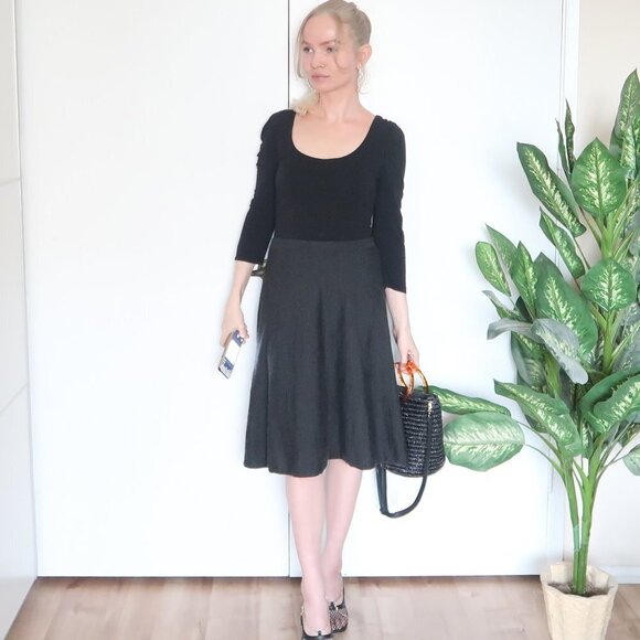 Eileen Fisher 100% Merino Wool Grey Knitted A-line Mini Skirt Size XS